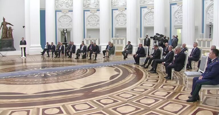 Soliviki assembly in St Catherine Hall in the Grand Kremlin Palace on February 21, 2022 AD